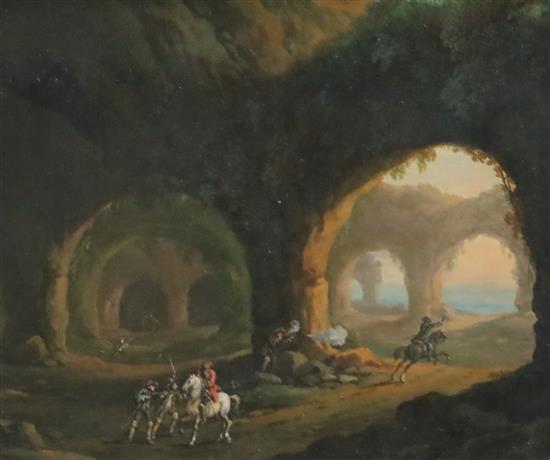 Attributed to Joseph Van Bredael (1688-1739) Mounted figures being ambushed 6.75 x 8in.